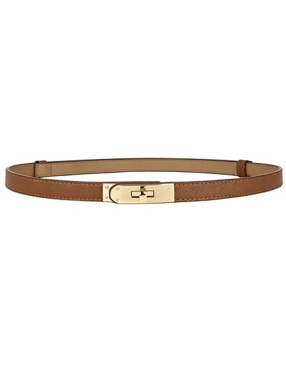 HOTBEMYLV Skinny Belts for Women Dresses Turn-Lock Gold Buckle Adjustable Fashion Waist Belt for Pants Jeans Business Casual