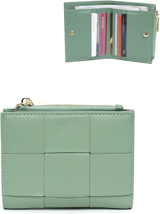 HOTSpacious & Functional Bifold Short Coin Purse Woven Functional Fashion Women Genuine Leather Wallet Female Chic Small Multi Money Billfold Clutch Purse