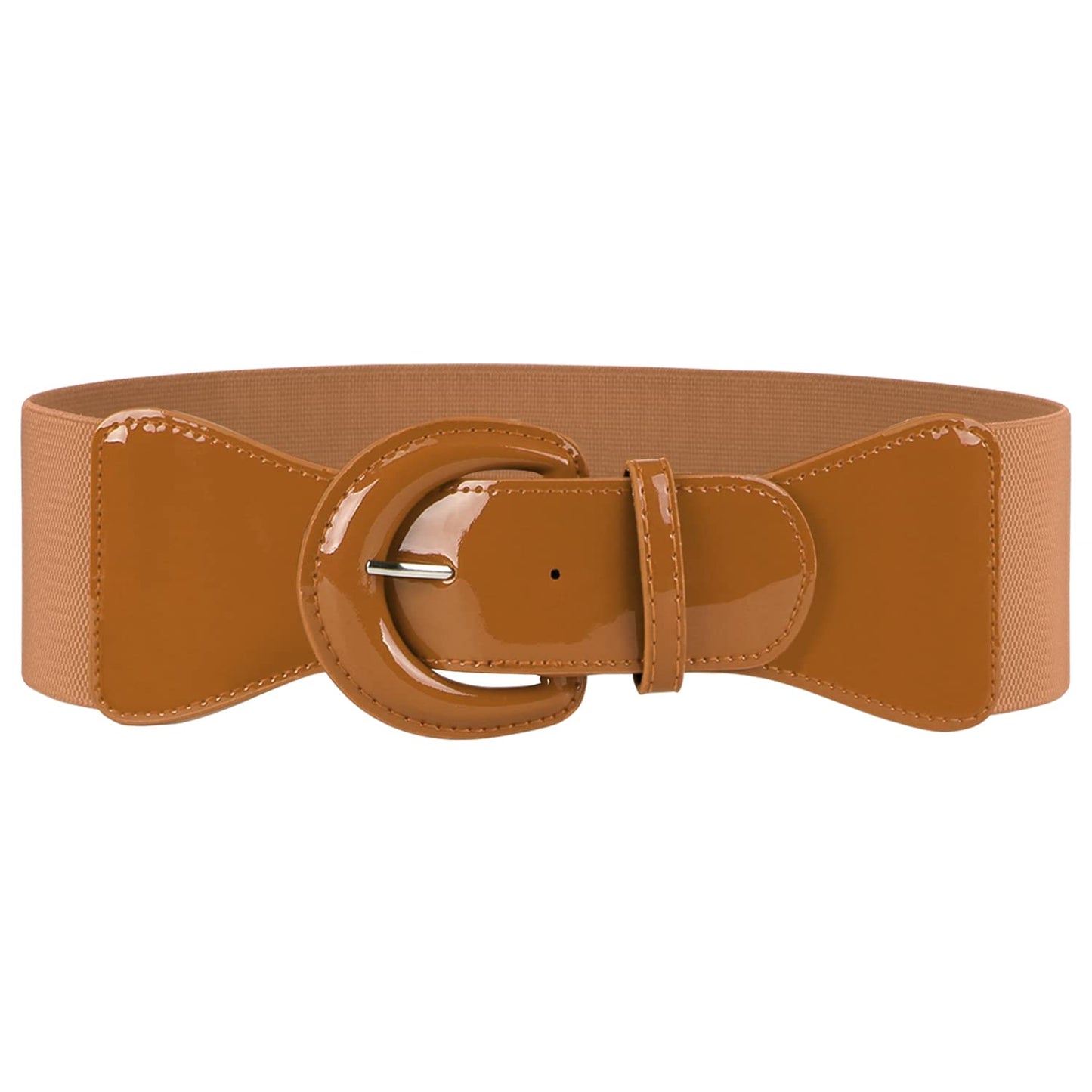 HOTJASGOOD Women Wide Stretch Belt,Vintage Chunky Buckle Elastic Waist Belts Patent Leather Belt 50s Belt for Dress