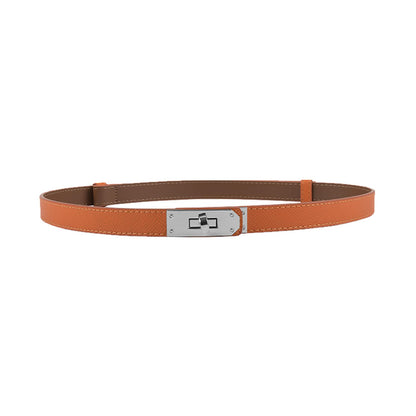 HOTANHAISHUILV Women's Skinny Leather Belt with Adjustable Golden Turn-Lock Buckle - Ideal for Dresses, Jeans, and Coats