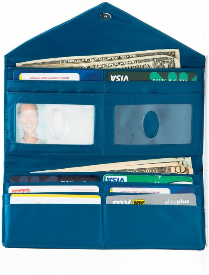 HOTBig Skinny Women's Slimvelope Leather Tri-Fold Checkbook Slim Wallet, Holds Up to 40 Cards