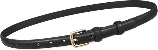 HOTJASGOOD Women Skinny Faux Leather Belt Thin Waist Belt for Women Jeans Dress Fashion Ladies Belt with Gold Buckle,21 Colors
