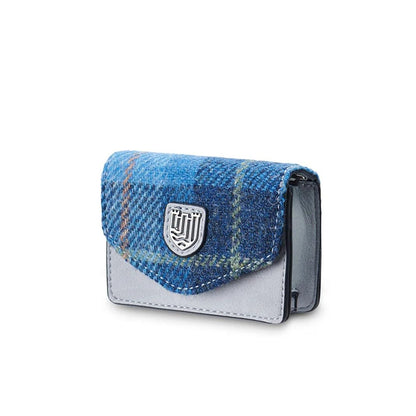 HOTIslander The Card Case - Made of Microfibre Leather & Harris Tweed, 4.13'x3.14' (Pink and Blue Tartan)