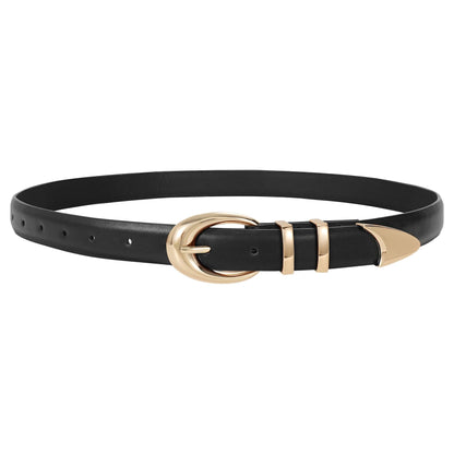 HOTTRIWORKS Women Leather Belt for Jeans Pants Fashion Ladies Skinny Faux Leather Dress belt with Gold Buckle
