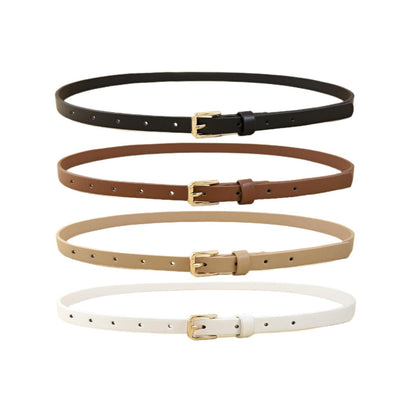 HOTHOTWILL 4 Pack Women Skinny Belts for Jeans Dress Thin Waist Belt | 0.55 in Wide, Black Beige Brown White Faux Leather, Gold Silver Buckle, Fashion Casual Style, Daily Outfits Accessories