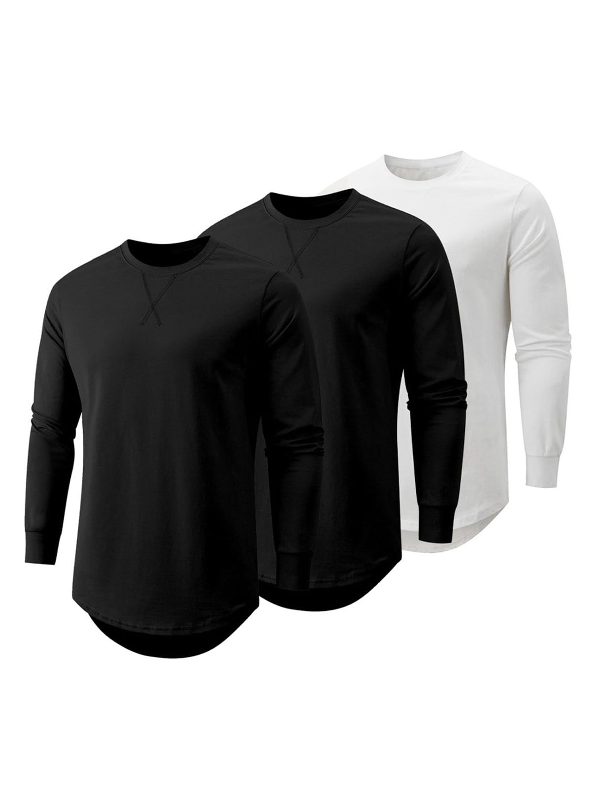 HOTJMIERR Mens 3 Pack Cotton Hipster Hip Hop Longline Crewneck T-Shirt