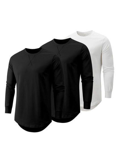 HOTJMIERR Mens 3 Pack Cotton Hipster Hip Hop Longline Crewneck T-Shirt