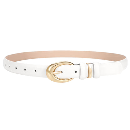 HOTTRIWORKS Women Leather Belt for Jeans Pants Fashion Ladies Skinny Faux Leather Dress belt with Gold Buckle