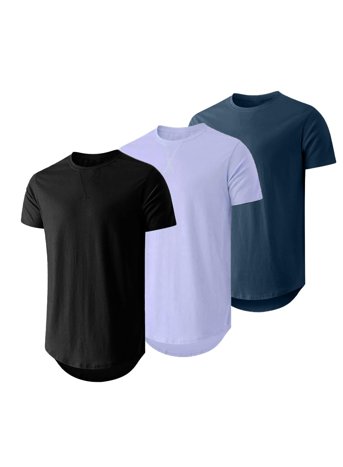 HOTJMIERR Mens 3 Pack Cotton Hipster Hip Hop Longline Crewneck T-Shirt