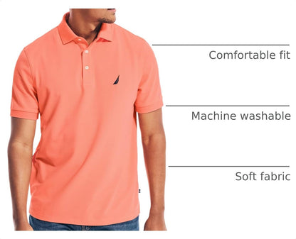 HOTNautica Men's Short Sleeve Solid Stretch Cotton Pique Polo Shirt