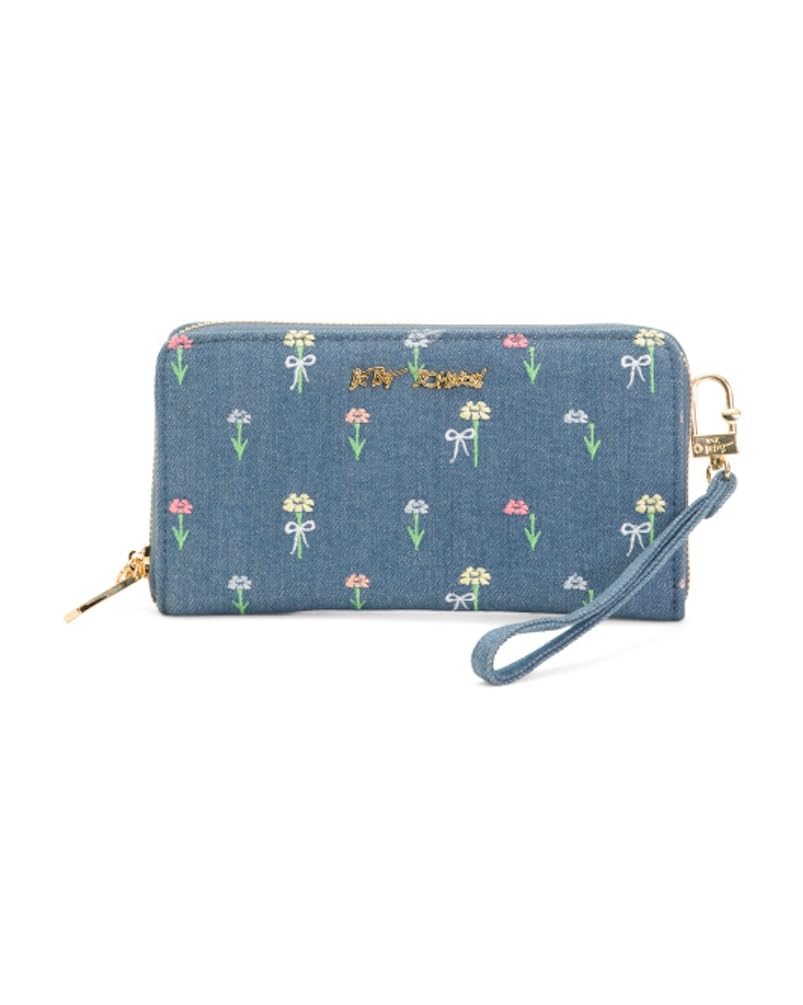 HOTBetsey Johnson Skulls Wristlet Wallet, Black, Embossed Skull Design with Detachable Strap, 8x4.5 Inches
