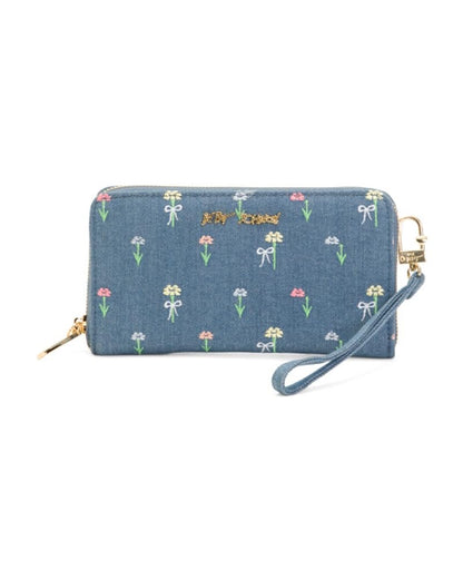 HOTBetsey Johnson Skulls Wristlet Wallet, Black, Embossed Skull Design with Detachable Strap, 8x4.5 Inches