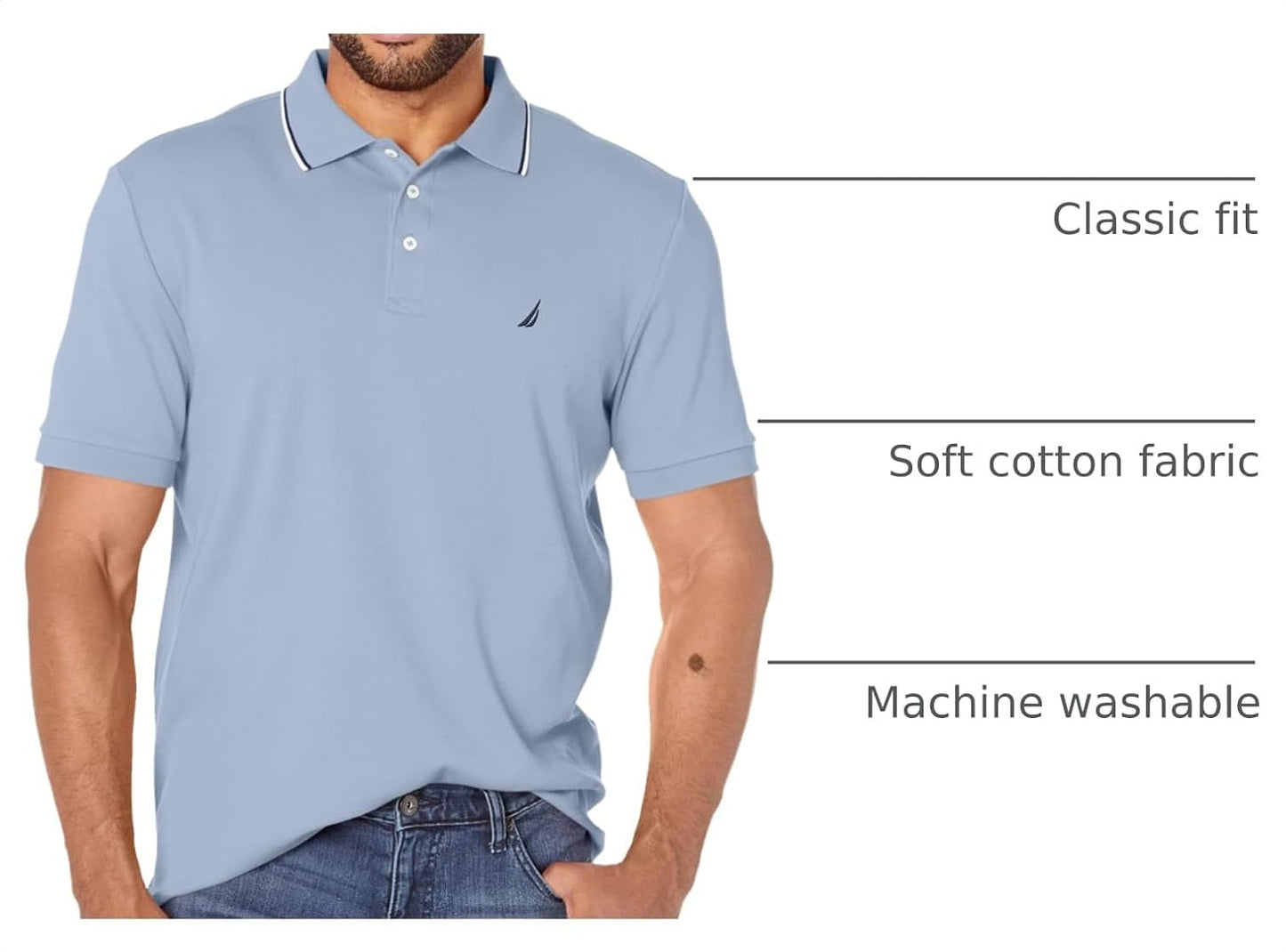 HOTNautica Men's Classic Fit Short Sleeve Dual Tipped Collar Polo Shirt