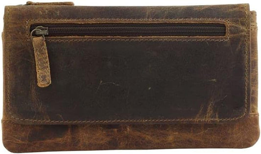 HOTMyra Oakfire Brown Leather and Hairon Wallet - 7x4" Vintage Wallets for Women, Anti-Theft RFID-Blocking, Long Boho-Style Clutch with Space for Cash, Coins, and Cards, Western-Inspired Gift for Mom