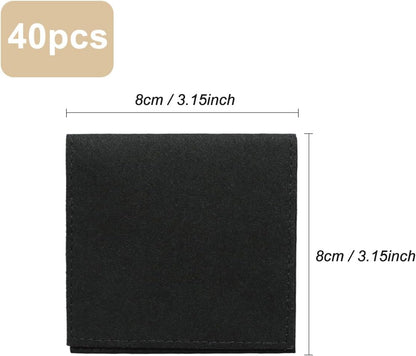 HOT40pcs Black Microfiber Jewelry Pouch 8 x 8cm Jewelry Packaging Bag Envelope Style Luxury Small Favor Bags Jewelry Gift Bags for Earrings Necklaces Bracelet Ring