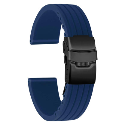 HOTSilicone Watch Strap Replacement Rubber Watch Band Waterproof Stripe Pattern - 14mm, 16mm, 18mm, 20mm, 22mm, 24mm Watch Bracelet with Stainless Steel Deployment Black Buckle