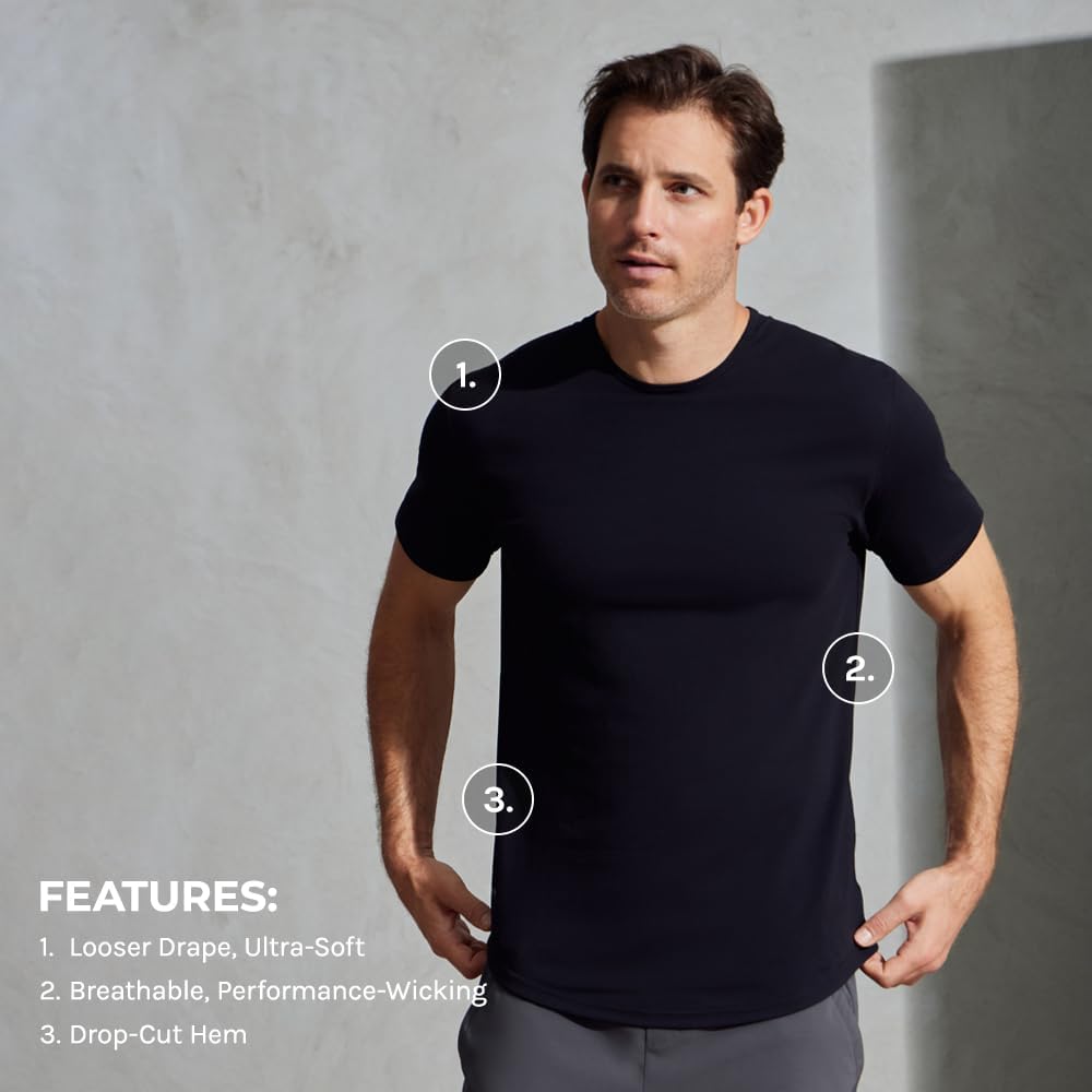 HOTBYLT Mens Drop-Cut Men's T Shirt, Slim Fit Plain Tshirts for Men, Drop Cut Basic Crewneck Tee, Wrinkle Resistant, Stretch Fit