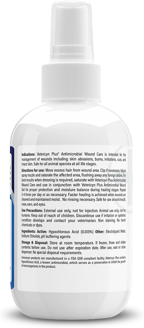 HOTVetericyn Plus Dog Wound Care Spray | Healing Aid and Skin Repair, Clean Wounds, Relieve Dog Skin Allergies, Safe for All Animals. 3 ounces