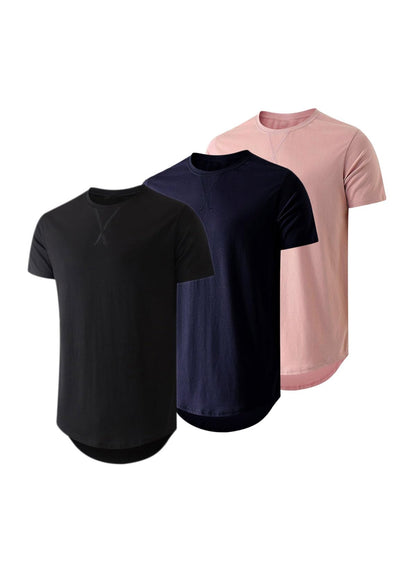 HOTJMIERR Mens 3 Pack Cotton Hipster Hip Hop Longline Crewneck T-Shirt