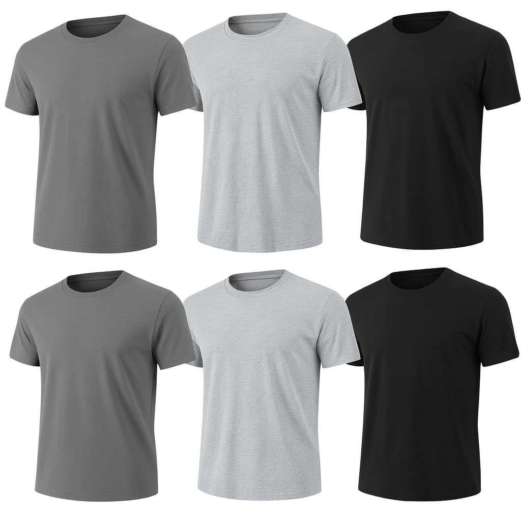 HOT6-Pack Bulk Men’s T-Shirts – Soft Pre-Shrunk Premium Cotton, Short Sleeves, Reinforced Collar, Crew Neck, Casual Fit
