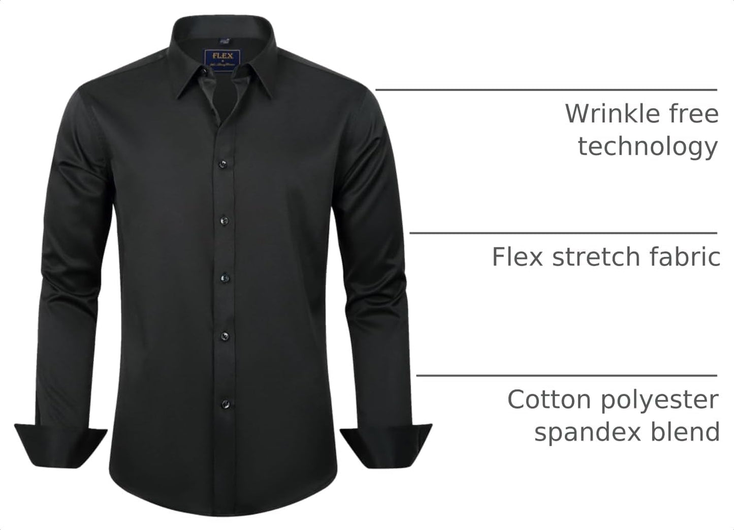 HOTJ.VER Men's Dress Shirts Solid Long Sleeve Stretch Wrinkle-Free Formal Shirt Business Casual Button Down Shirts