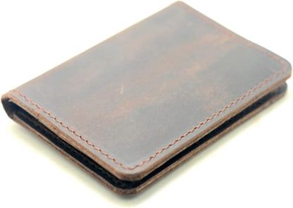 HOTJJNUSA Handmade Men Minimalist Leather Wallet Card Holder Distressed Wallets for Gifts (Darkbrown)