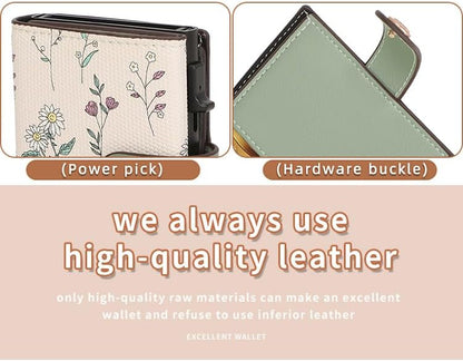 HOTRFID Blocking Trifold Women's Wallet, Slim Floral Leather Card Holder with Multiple Card Slots (Purple)
