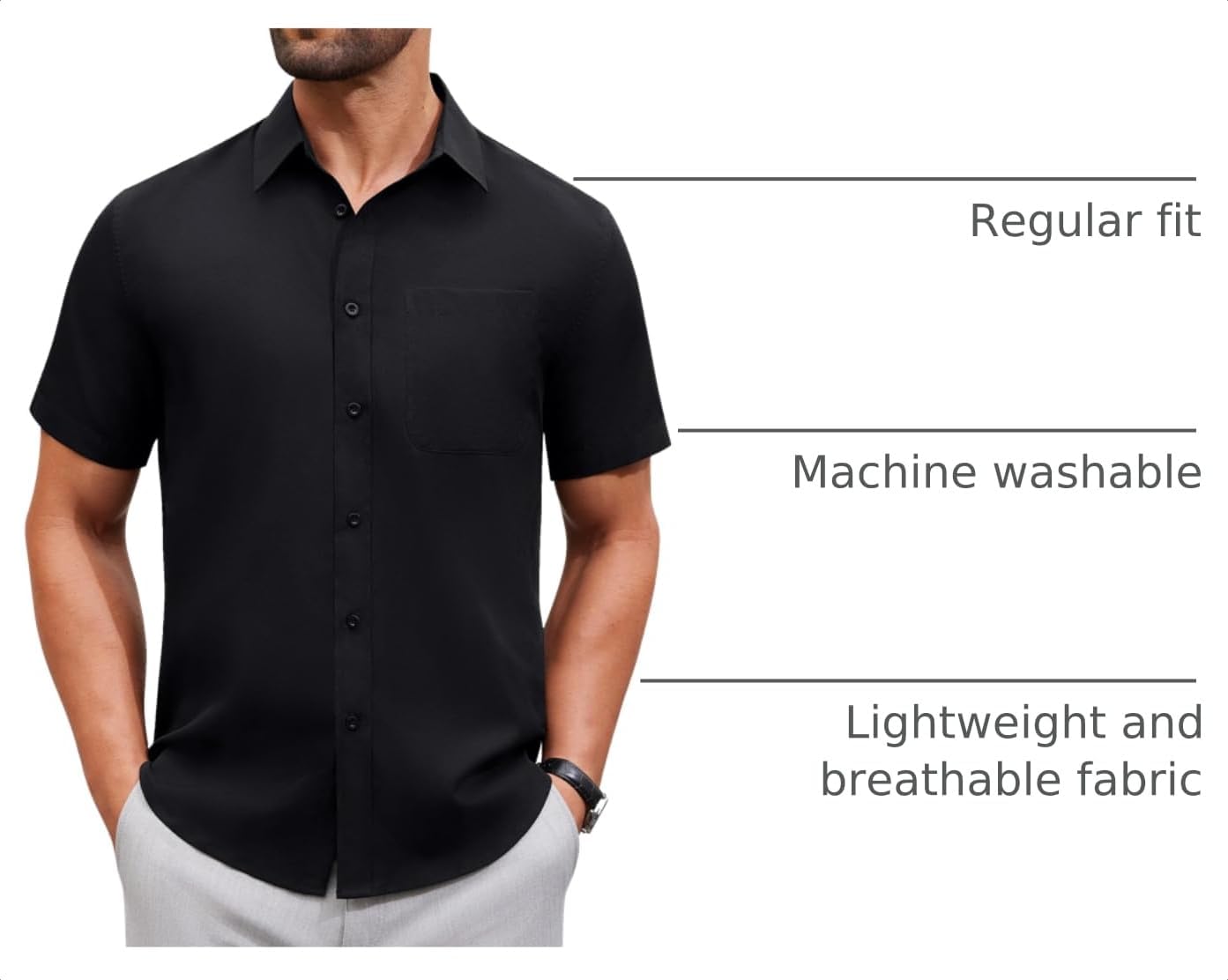 HOTAlimens & Gentle Men's Short Sleeve Dress Shirts Wrinkle Free Untucked Casual Button Down Shirt