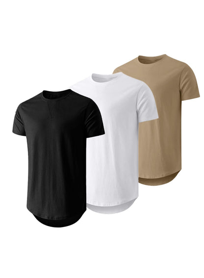 HOTJMIERR Mens 3 Pack Cotton Hipster Hip Hop Longline Crewneck T-Shirt