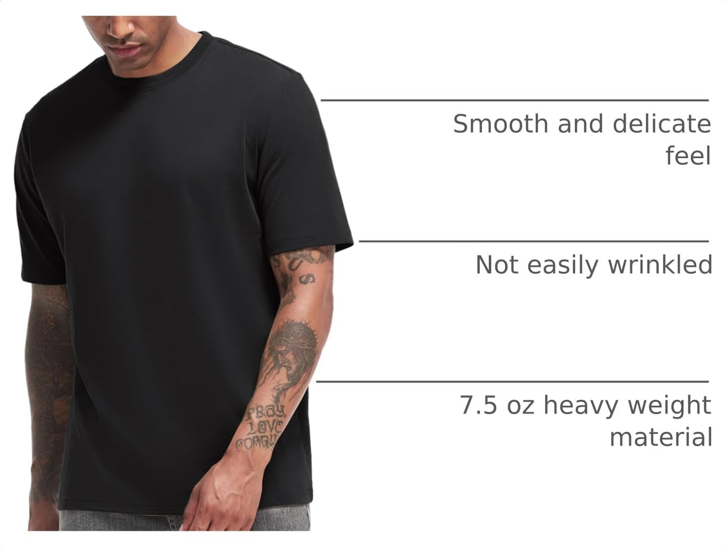 HOTVEIISAR Men's Heavy Weight Crew Neck T-Shirt Mens Premium Cotton Tee - Pre Shrunk S-3XL