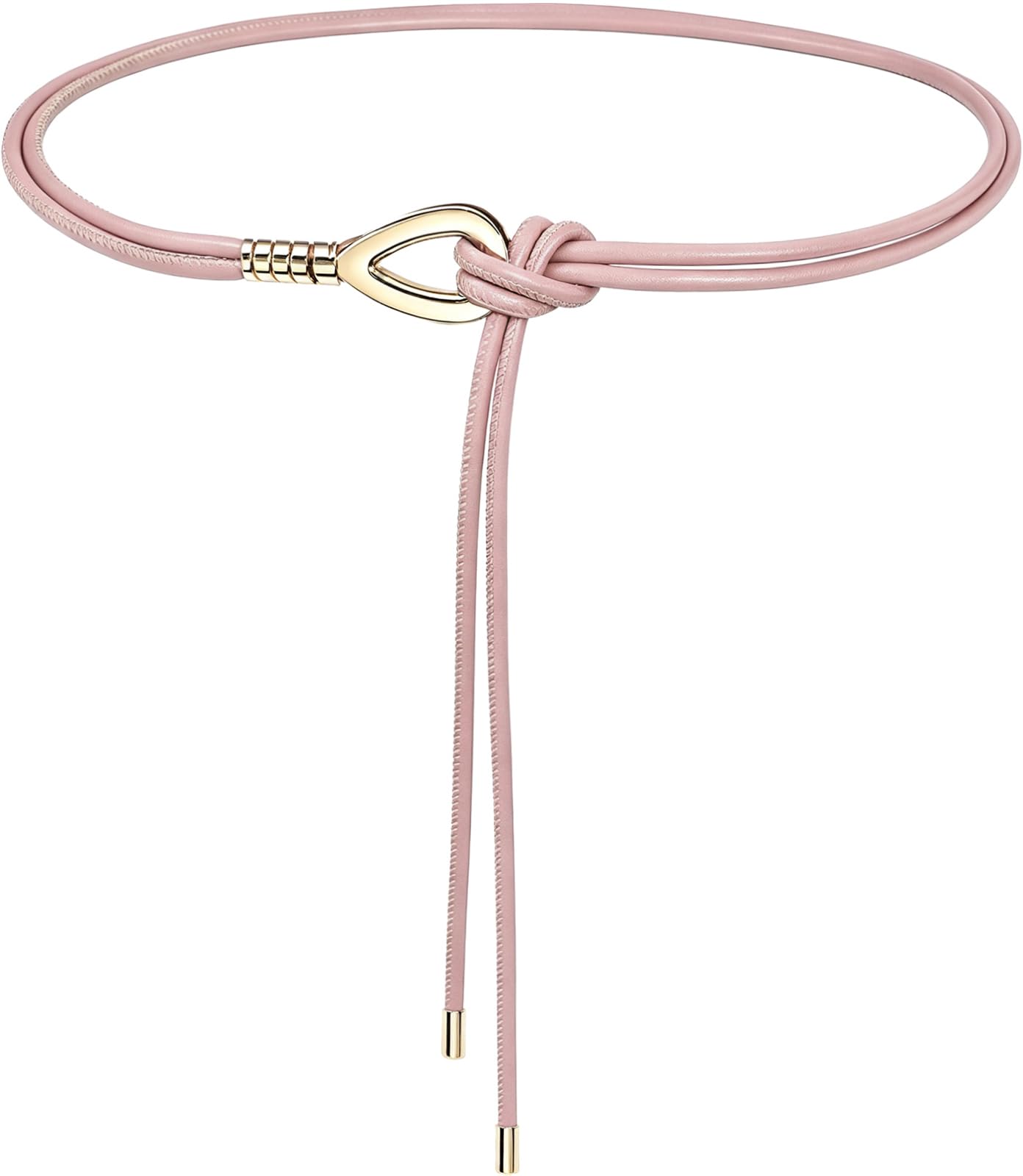 HOTWomen Knotted Skinny PU Leather Waist Belt Gold Buckle for Dresses
