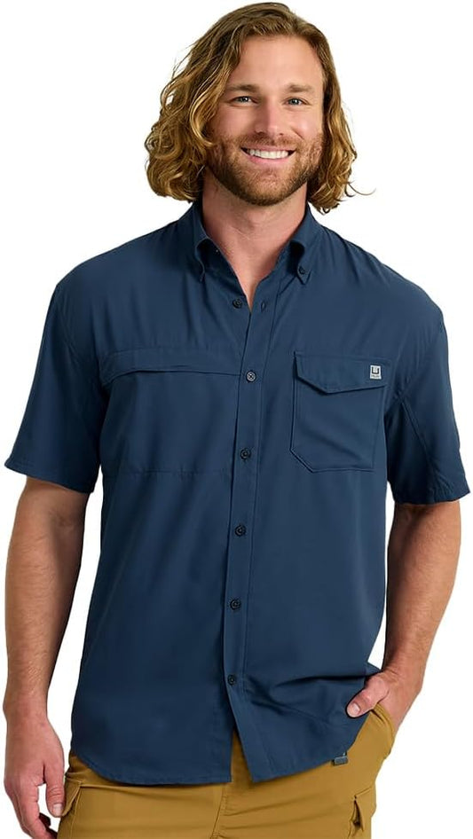 HOTHUK Men's Tide Point Kc Scott Original Artwork Short Sleeve Shirt, Fishing Button Down