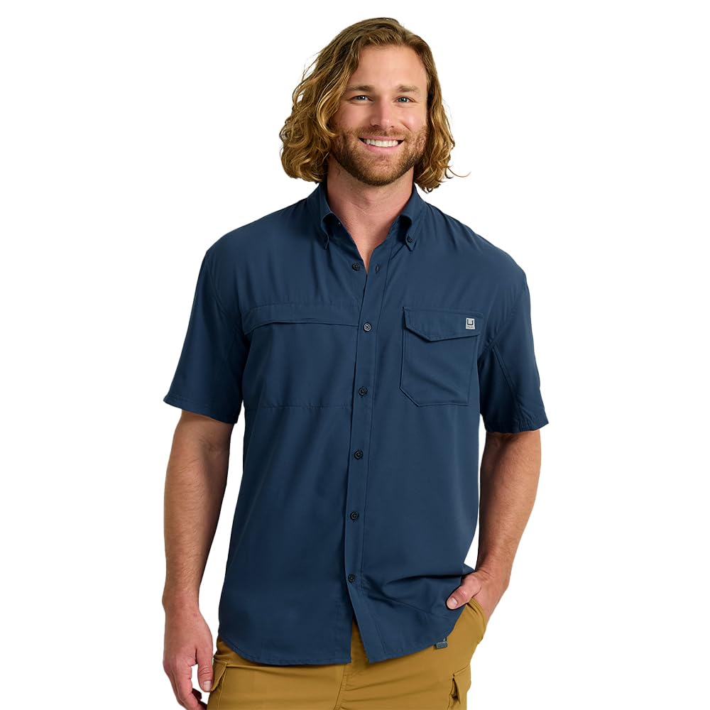 HOTHUK Men's Tide Point Kc Scott Original Artwork Short Sleeve Shirt, Fishing Button Down