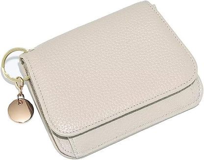 HOTMudono Small Wallet for Women RFID Blocking Genuine Leather Card Case Slim Tri-Fold Wallet with Zipper Pocket and Keychain