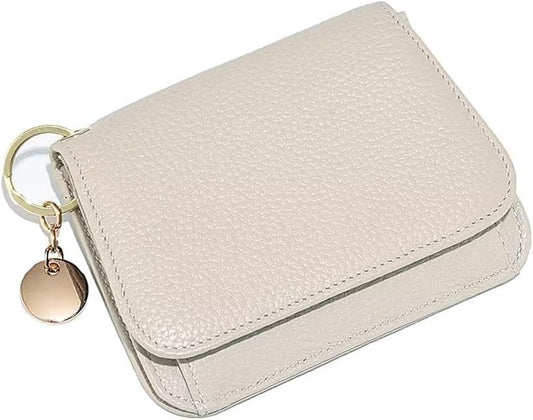 HOTMudono Small Wallet for Women RFID Blocking Genuine Leather Card Case Slim Tri-Fold Wallet with Zipper Pocket and Keychain