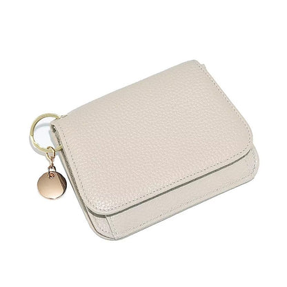 HOTMudono Small Wallet for Women RFID Blocking Genuine Leather Card Case Slim Tri-Fold Wallet with Zipper Pocket and Keychain