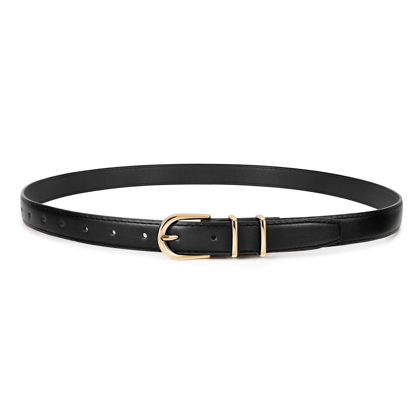 HOTJASGOOD Women Skinny Leather Belt for Jeans Pants Fashion Ladies Thin Belt for Dress with Gold Single Prong Buckle