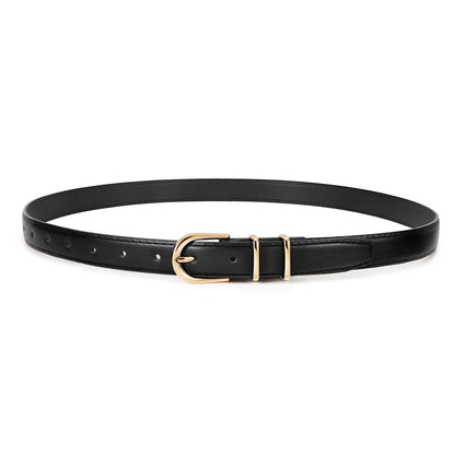 HOTJASGOOD Women Skinny Leather Belt for Jeans Pants Fashion Ladies Thin Belt for Dress with Gold Single Prong Buckle