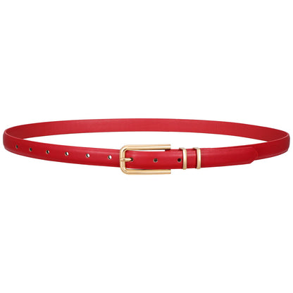 HOTVONMELLI Women Skinny Leather Belt Thin Waist Belt for Women Jeans Dress Fashion Ladies Belt with Gold Buckle