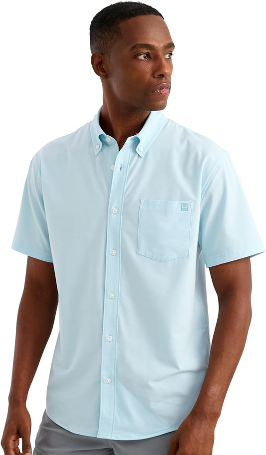 HOTHUK Men's Kona Solid Short Sleeve Fishing Button Down Shirt