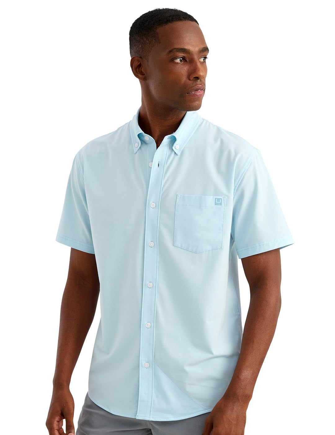 HOTHUK Men's Kona Solid Short Sleeve Fishing Button Down Shirt
