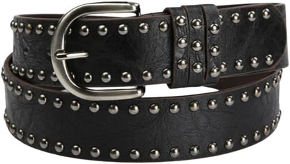 HOTSUOSDEY Women Leather Rivets Belts for Jeans Pants Dresses Studded Leather Belts with Silver Buckle