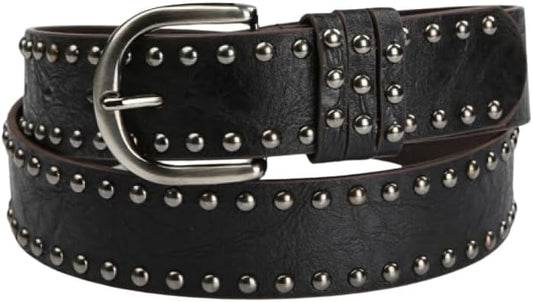 HOTSUOSDEY Women Leather Rivets Belts for Jeans Pants Dresses Studded Leather Belts with Silver Buckle