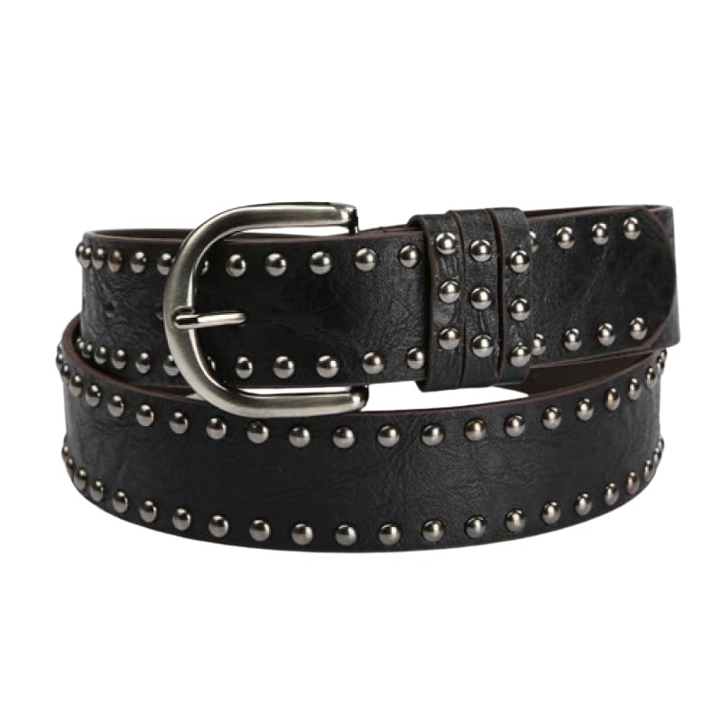 HOTSUOSDEY Women Leather Rivets Belts for Jeans Pants Dresses Studded Leather Belts with Silver Buckle