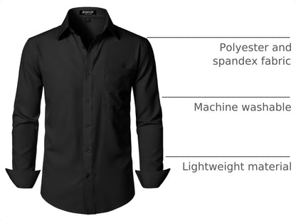 HOTJEMITOP Men Stretch Business Casual Dress Shirts | Regular Fit, Formal, Long Sleeve, Button Down, Tuxedo, Wedding, Prom, with Pocket