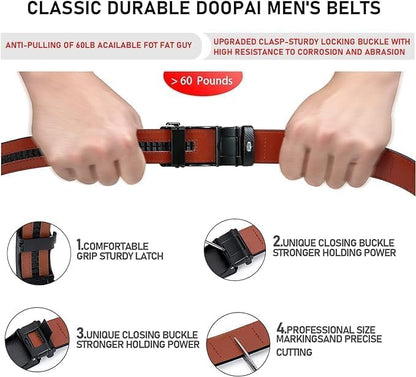 HOTDOOPAI Men's Adjustable Ratchet Belt -White Leather Dress Belt for Men, Customizable Fit, Easy to Use, Maximum Durability