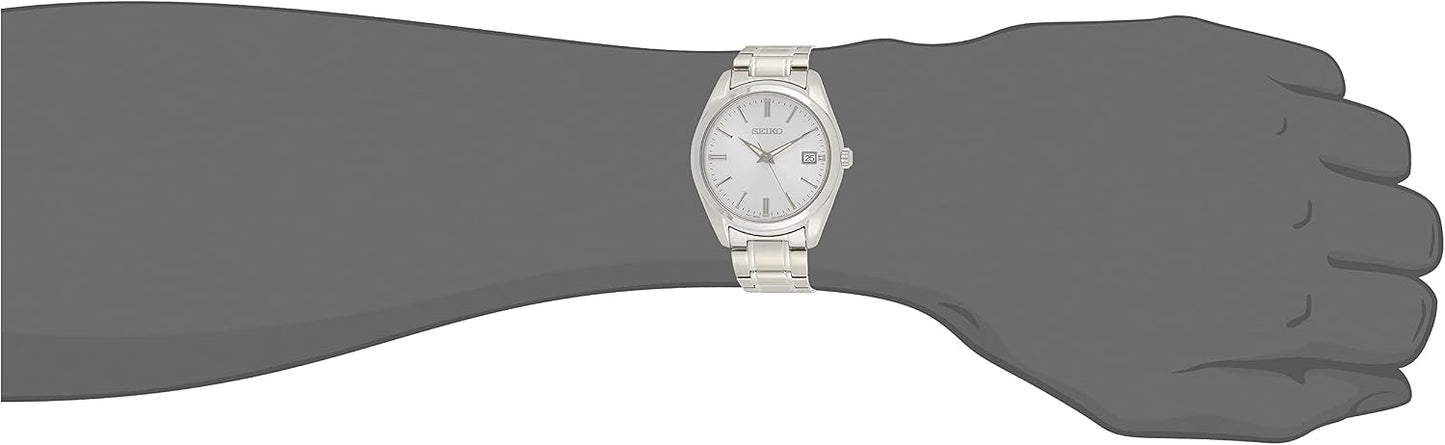 HOTSeiko SUR307 Watch for Men - Essentials - Silver Dial with Sunray Finish, Date Calendar, LumiBrite Hands, Stainless Steel Case & Bracelet, and 100m Water Resistant