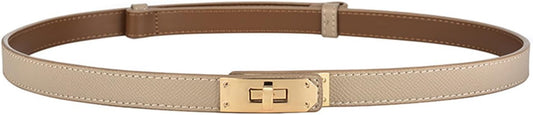 HOTFENLDY Adjustable Thin Belts For Womens Skinny Belts For Dresses Womens Solid Color Alloy Turn Lock Belts For Jeans