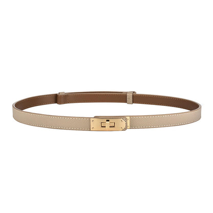 HOTFENLDY Adjustable Thin Belts For Womens Skinny Belts For Dresses Womens Solid Color Alloy Turn Lock Belts For Jeans