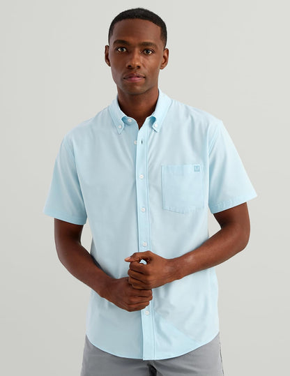 HOTHUK Men's Kona Solid Short Sleeve Fishing Button Down Shirt